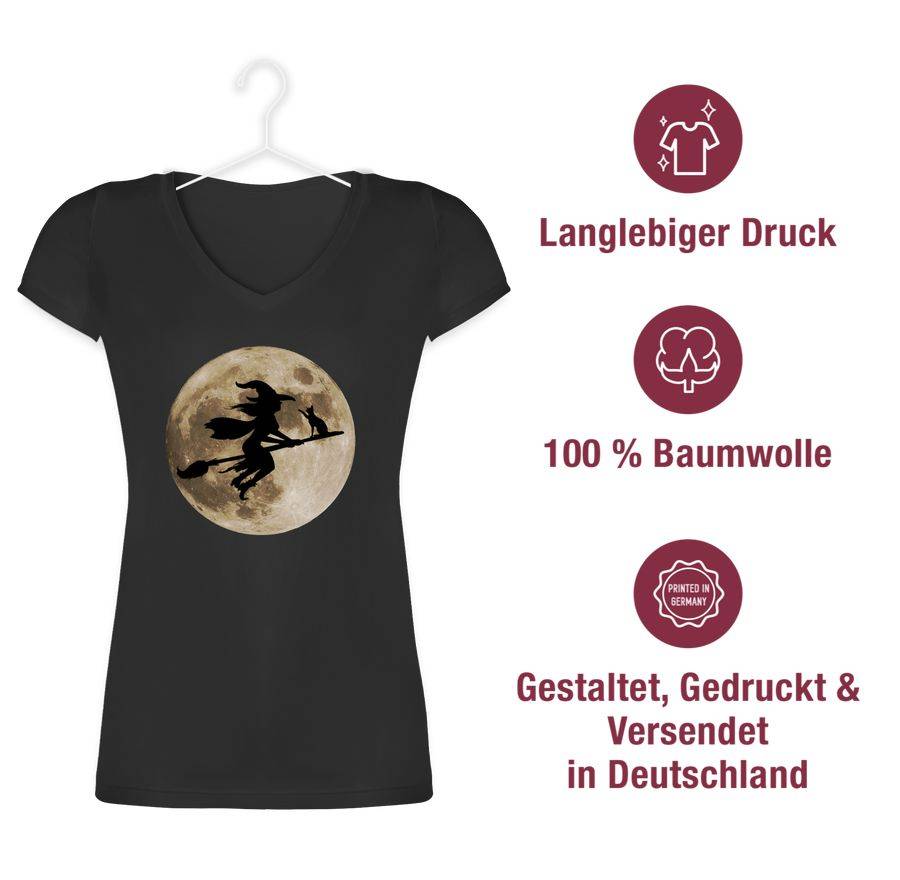 Shirtracer Hexe Halloween Hexen Auf Besen Vollmond Katze Witch Mond Shirts & Mehr Shirtracer