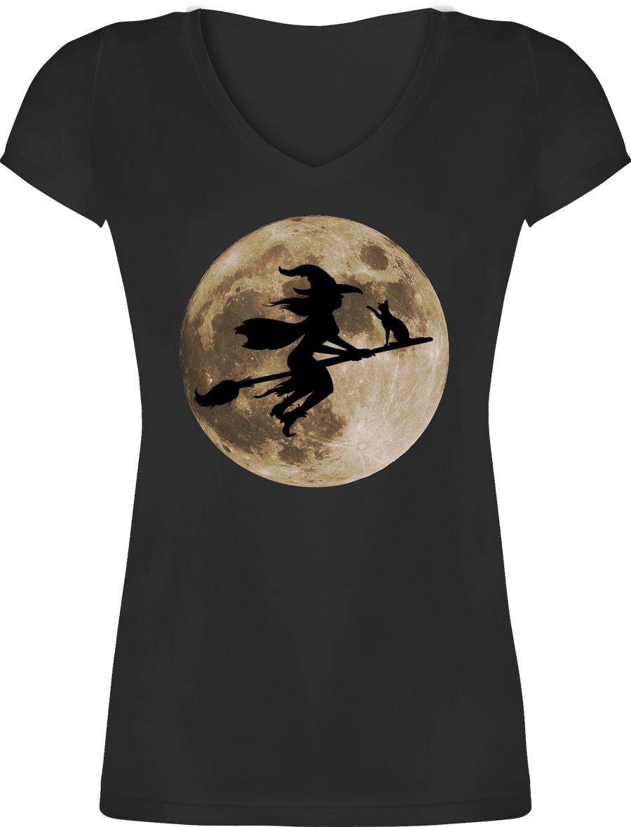 Shirtracer Hexe Halloween Hexen auf Besen Vollmond Katze Witch Mond Shirts & Mehr Shirtracer