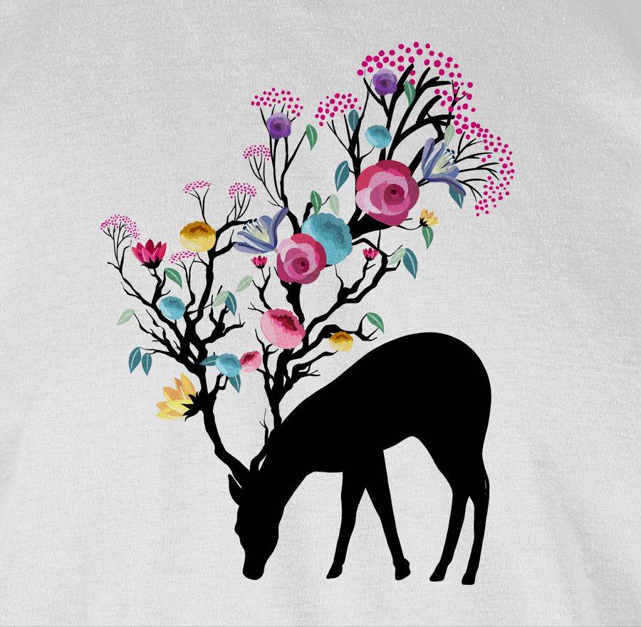 Shirtracer Hirsch Bunte Blumen Schwarz Shirts & Mehr Shirtracer