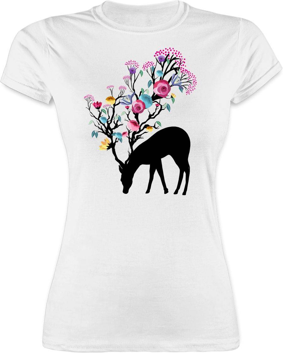 Shirtracer Hirsch bunte Blumen schwarz Shirts & Mehr Shirtracer