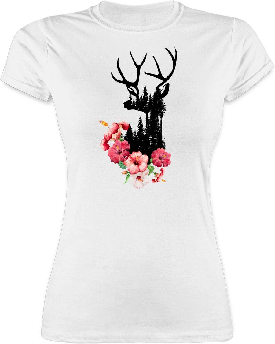 Shirtracer Hirsch mit Blumen Shirts & Mehr Shirtracer