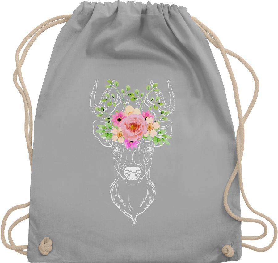 Shirtracer Hirsch mit Blumengeweih - weiß: T-Shirt Turnbeutel Shirtracer