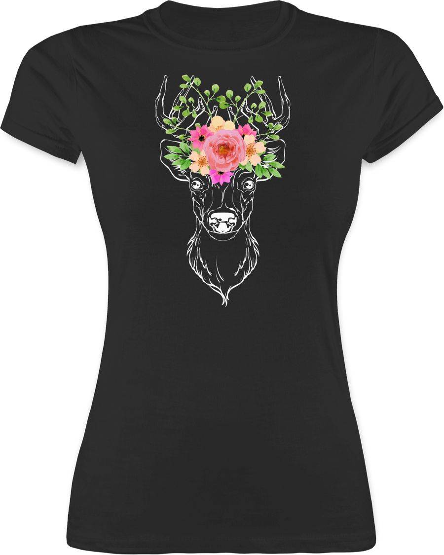 Shirtracer Hirsch mit Blumengeweih - weiß: T-Shirt Turnbeutel Shirtracer