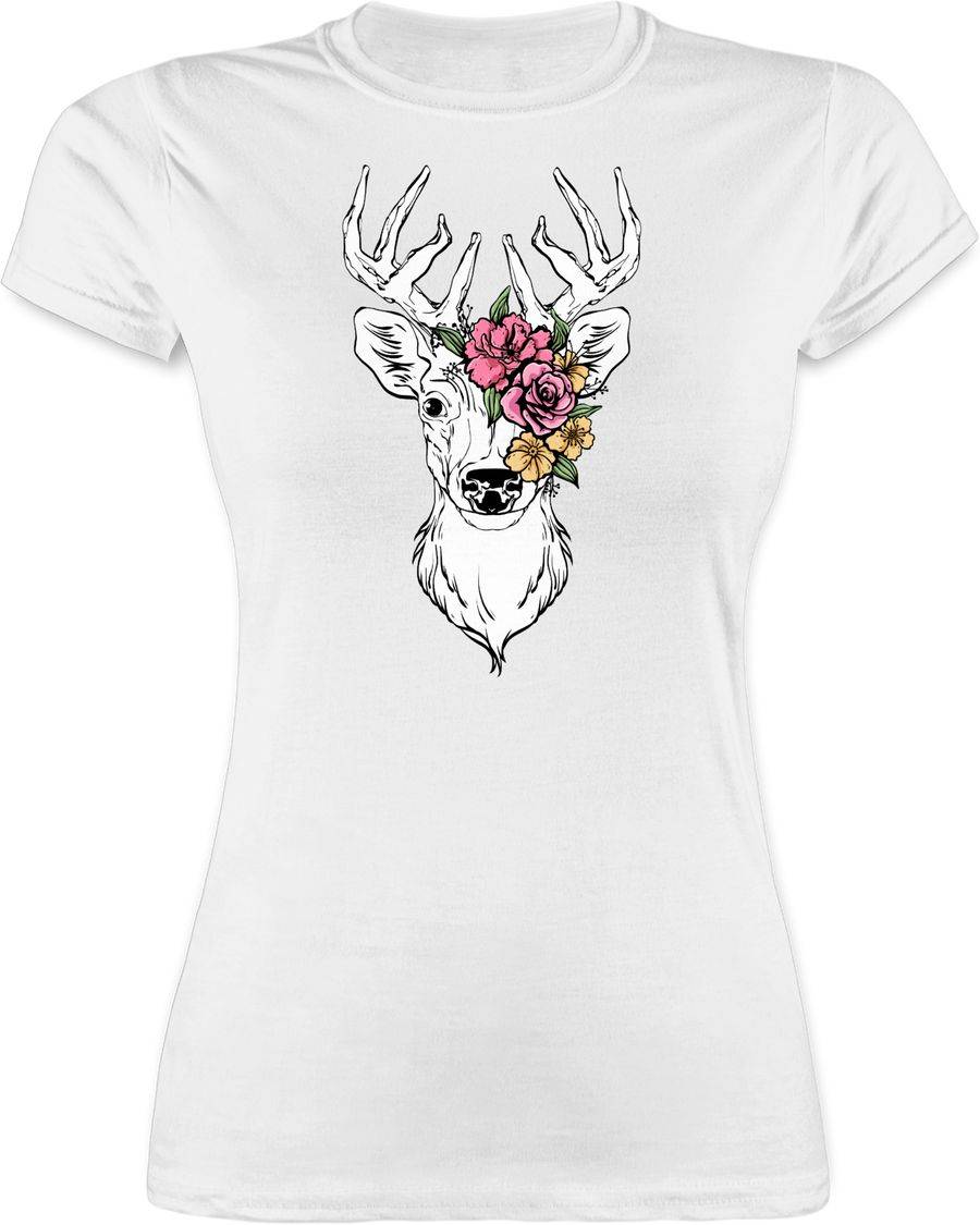 Shirtracer Hirsch mit bunten Blumen Shirts & Mehr Shirtracer