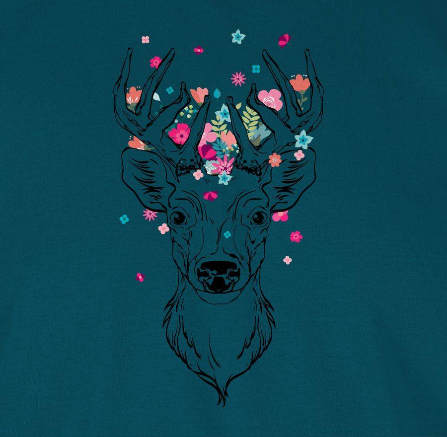 Shirtracer Hirsch Mit Kleinen Blumen - Schwarz: Tshirt Rucksack Shirtracer