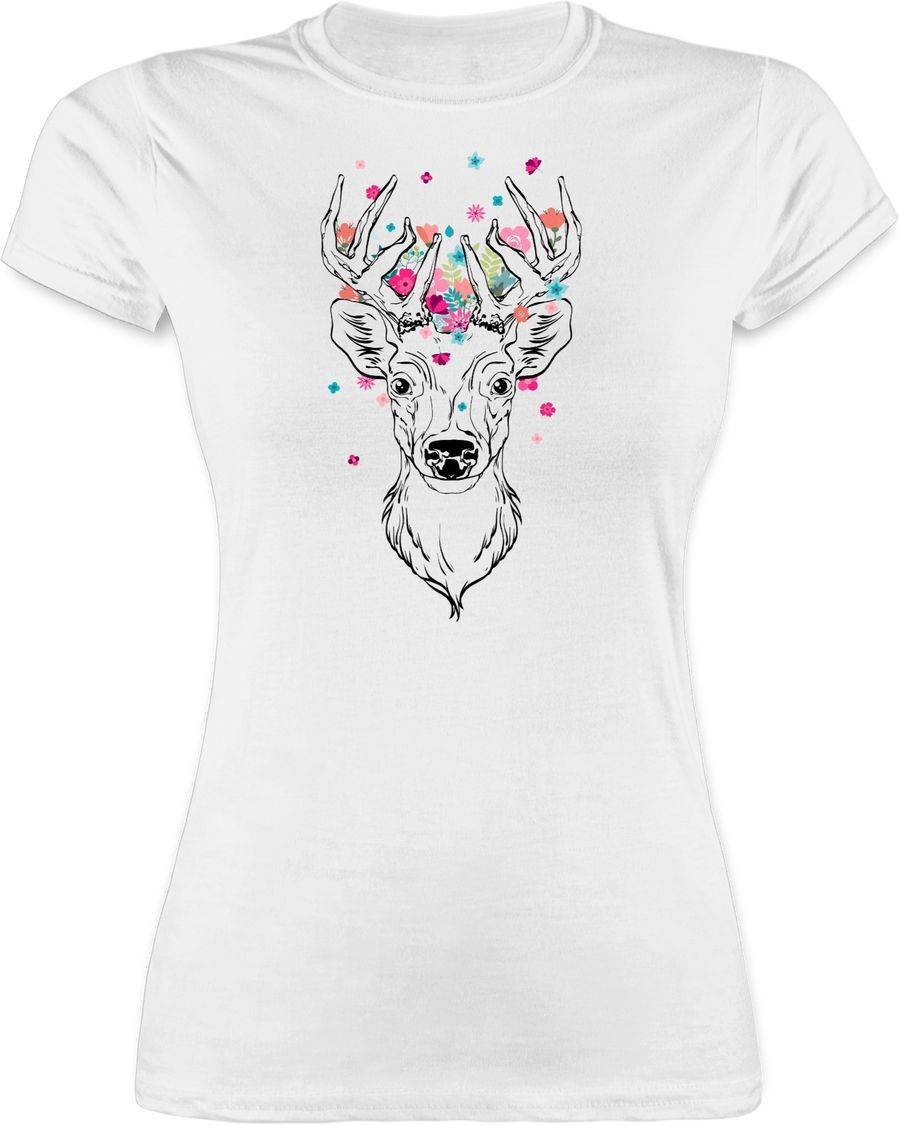 Shirtracer Hirsch Mit Kleinen Blumen - Schwarz: Tshirt Rucksack Shirtracer