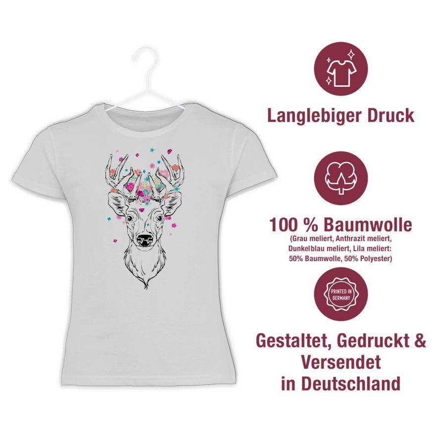 Shirtracer Hirsch Mit Kleinen Blumen - Schwarz: Tshirt Rucksack Shirtracer