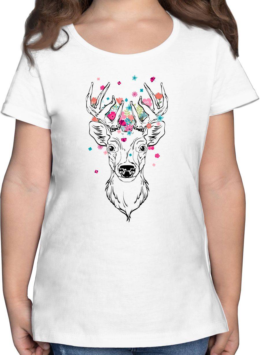 Shirtracer Hirsch mit kleinen Blumen - schwarz: Tshirt Rucksack Shirtracer