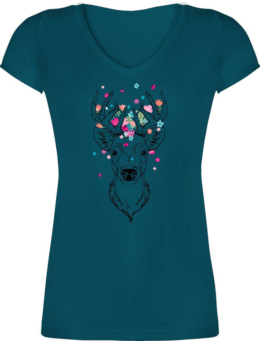 Shirtracer Hirsch Mit Kleinen Blumen - Schwarz: Tshirt Rucksack Shirtracer