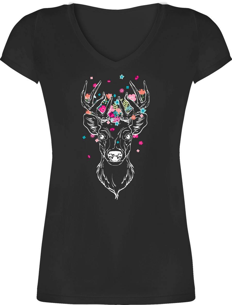 Shirtracer Hirsch mit kleinen Blumen - weiß Shirts & Mehr Shirtracer
