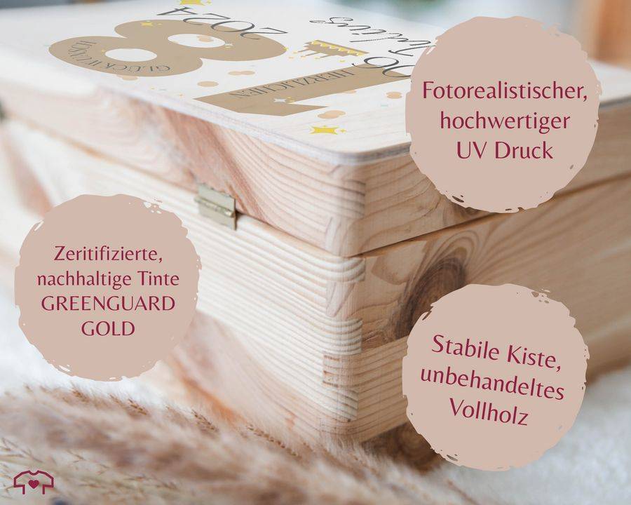 Shirtracer Holzkiste Zum 18. Geburtstag – Geschenkbox Mit Namen Für Männer & Frauen Ideal Für Geburtstagskarten Zum 18ten, Geldgeschenke & Persönliche Geschenke Geschenkverpackung Für Den 18. Geburtstag Shirtracer