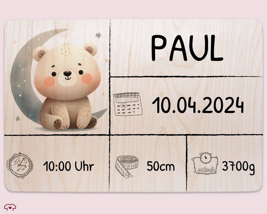 Shirtracer Holzkiste Zur Geburt Baby Personalisierte Mit Bär Baby Erinnerungsbox Geschenk Zur Geburt Shirtracer