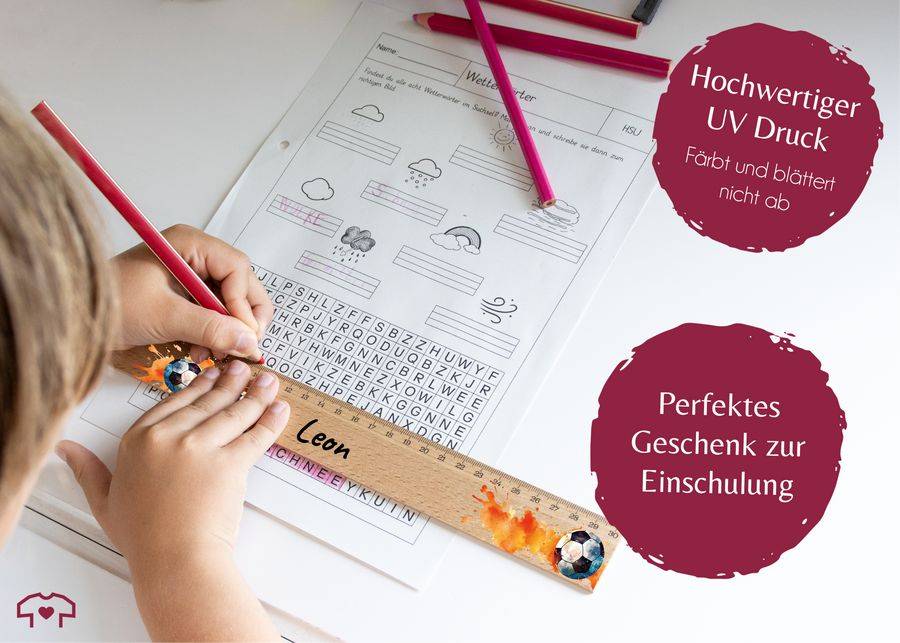Shirtracer Holzlineal Für Jungen Mit Personalisiertem Namen Und Fußballmotiv Umweltfreundliches Lineal Für Schule Und Freizeit Shirtracer