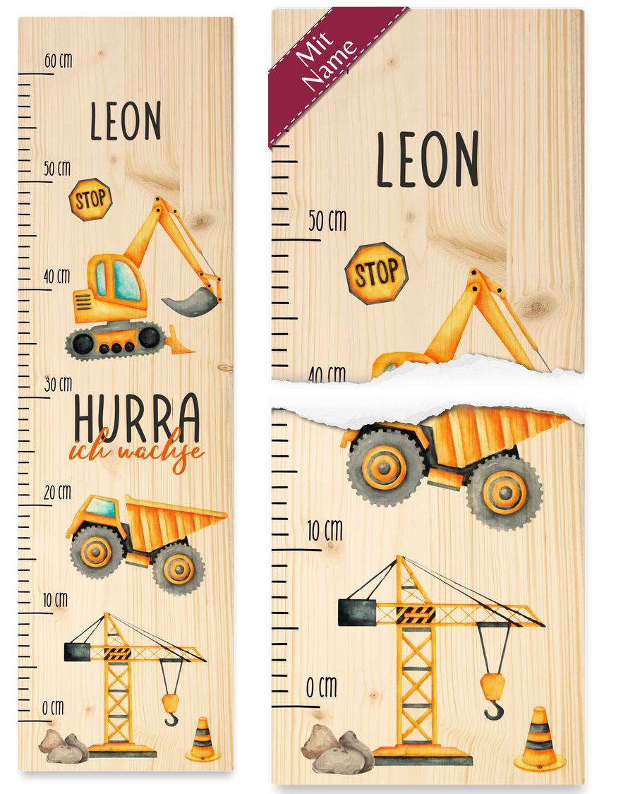 Shirtracer Hurra ich wachse Kindermesslatte - Baustelle Baustellenfahrzeuge Bagger Kipper K Shirtracer