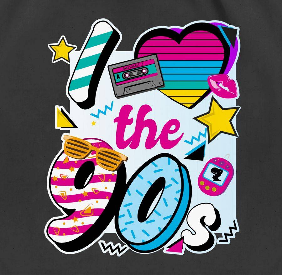 Shirtracer I Love The 90s Bunt: T-Shirt Turnbeutel Shirtracer