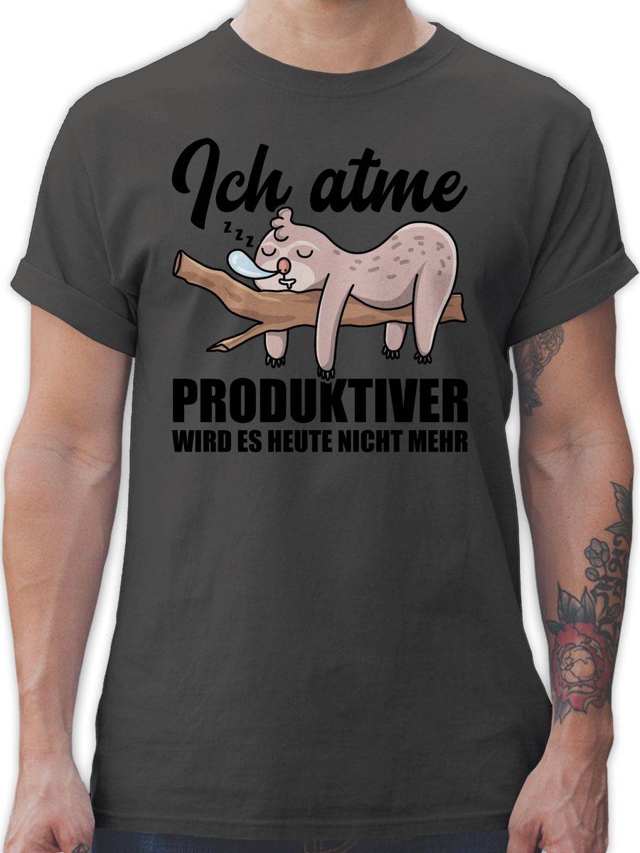 Shirtracer Ich atme! Produktiver wird es heute nicht mehr - Mit Faultier: T-Shirt Turnbeute Shirtracer
