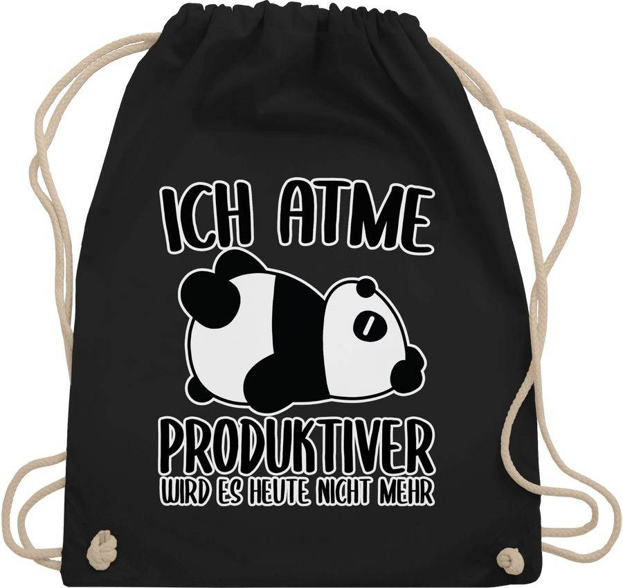 Shirtracer Ich atme produktiver wird es nicht mehr mit Panda - weiß: T-Shirt Turnbeutel Shirtracer