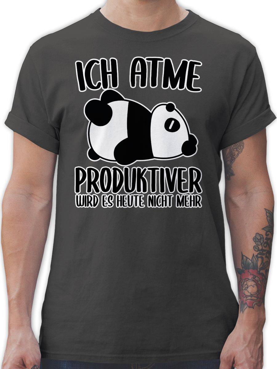 Shirtracer Ich atme produktiver wird es nicht mehr mit Panda - weiß: T-Shirt Turnbeutel Shirtracer