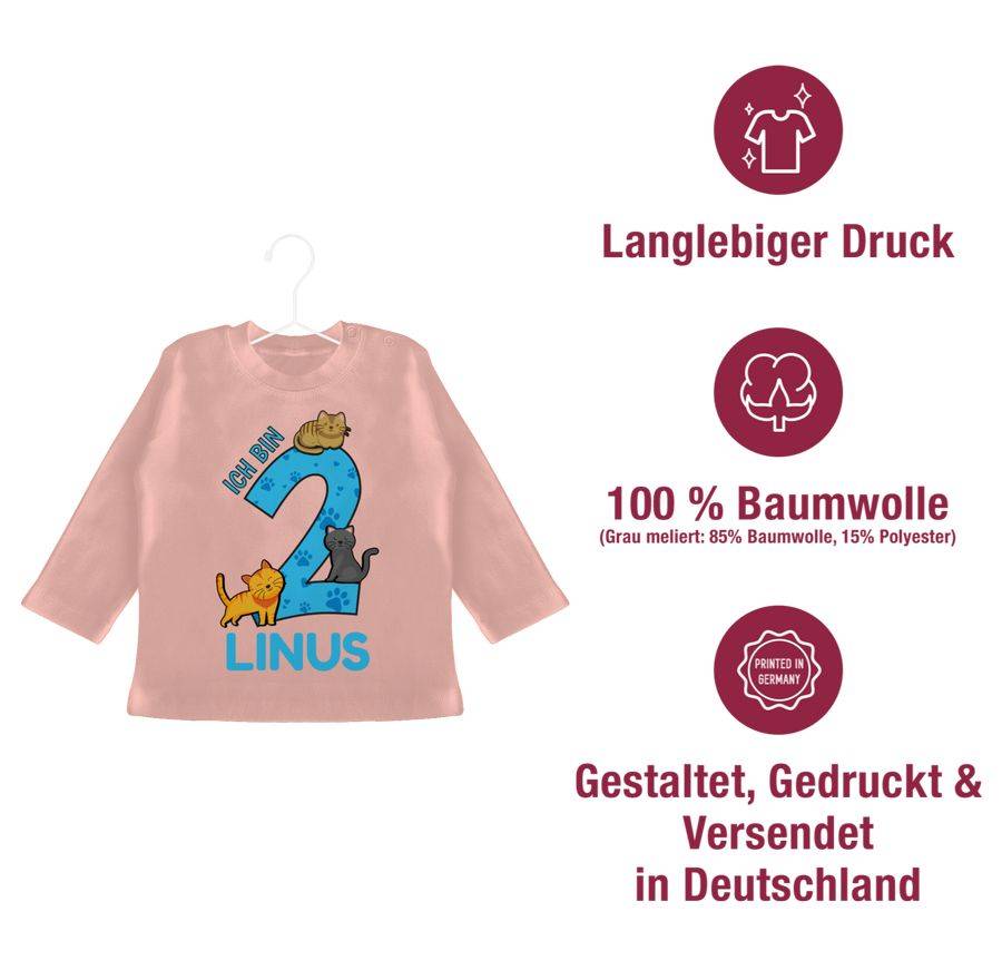 Shirtracer Ich Bin 2 - Name Und Lustige Katzen Bilder Zum Zweiten: Tshirt Turnbeutel Shirtracer