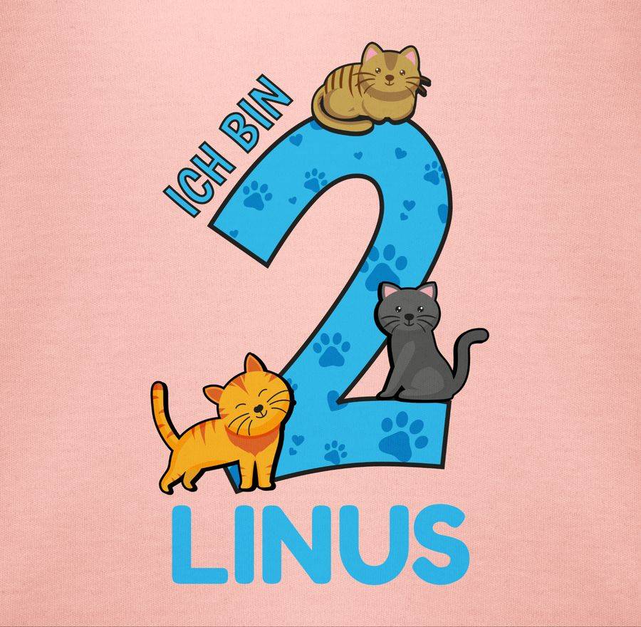 Shirtracer Ich bin 2 - Name und lustige Katzen Bilder zum Zweiten: Tshirt Turnbeutel Shirtracer