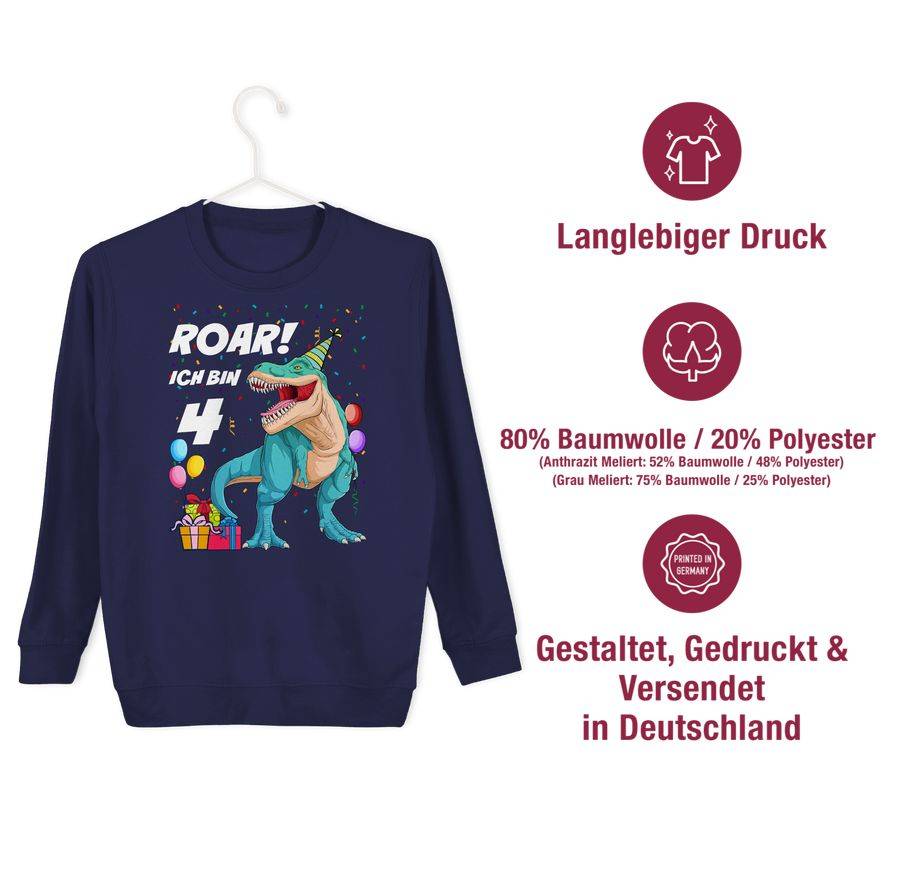 Shirtracer Ich Bin 4 Jahre - T-Rex Dinosaurier Dino: T-Shirt Rucksack Shirtracer