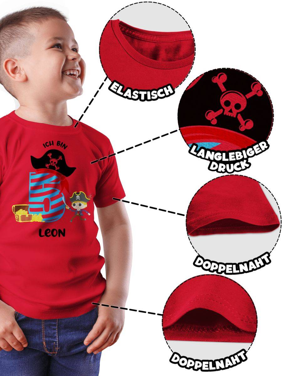 Shirtracer Ich Bin 5 Pirat Mit Name Piratenabenteuer Fünfter Kindergeburtstag Piratenmotto Shirtracer