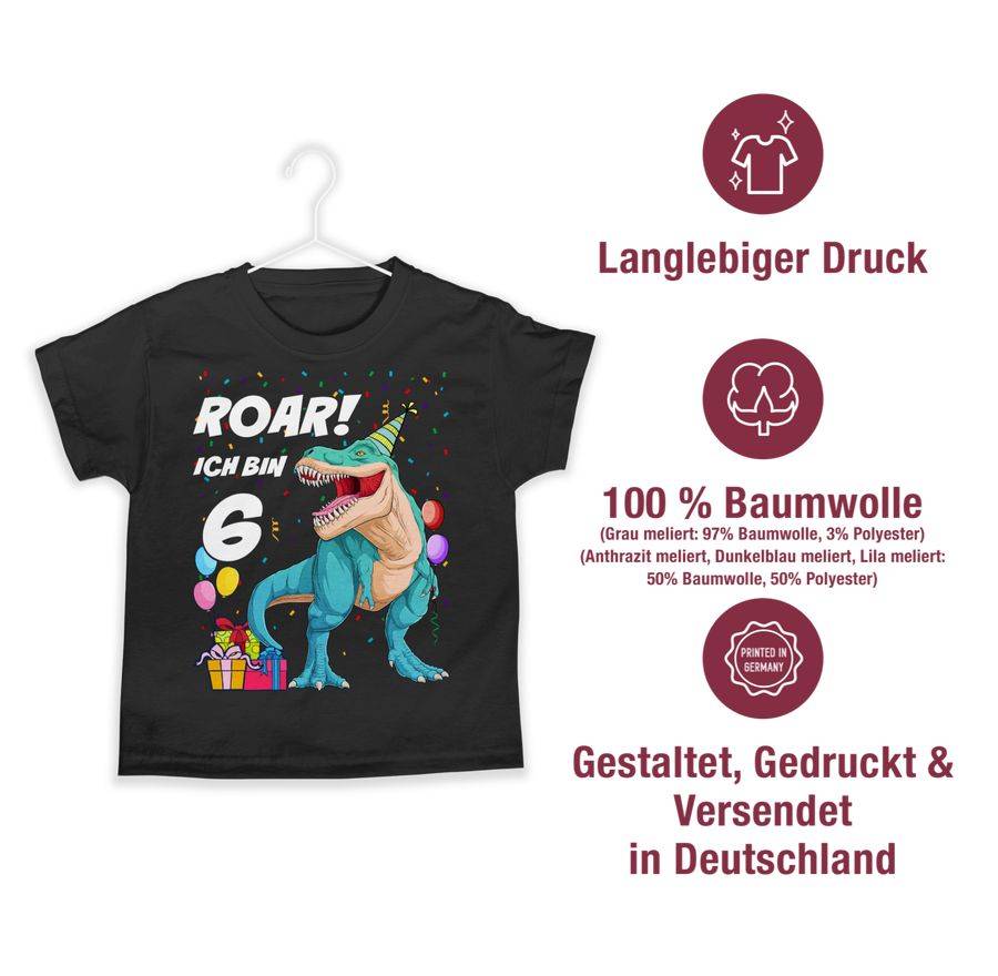 Shirtracer Ich Bin 6 Jahre - T-Rex Dinosaurier Dino: T-Shirt Gym Bag Shirtracer