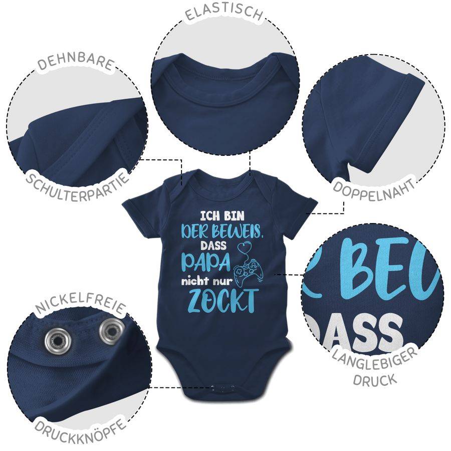 Shirtracer Ich Bin Der Beweis, Dass Papa Nicht Nur Zockt Blau Weiß: Tshirt Turnbeutel Shirtracer