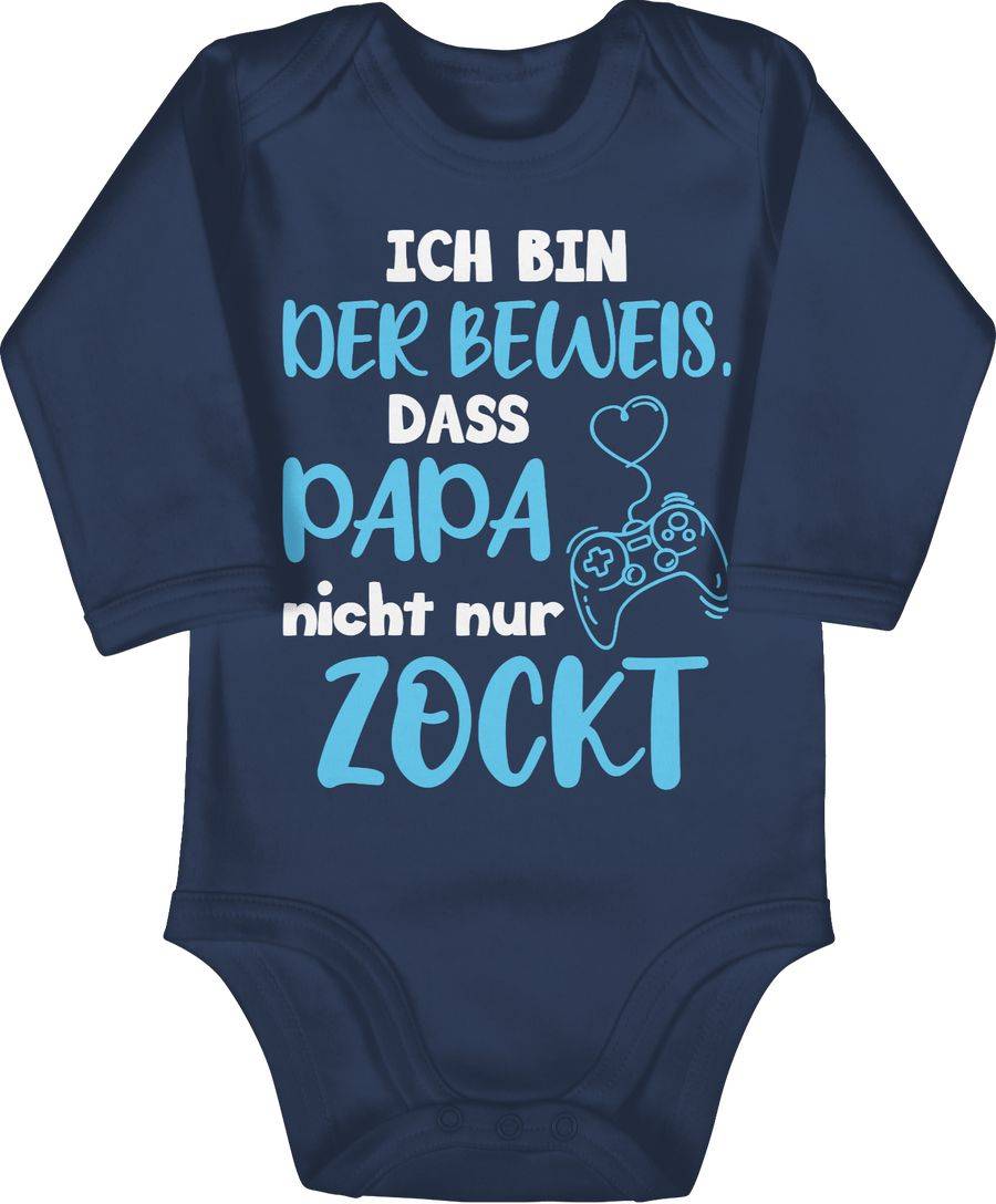 Shirtracer Ich bin der Beweis, dass Papa nicht nur zockt Blau Weiß: Tshirt Turnbeutel Shirtracer