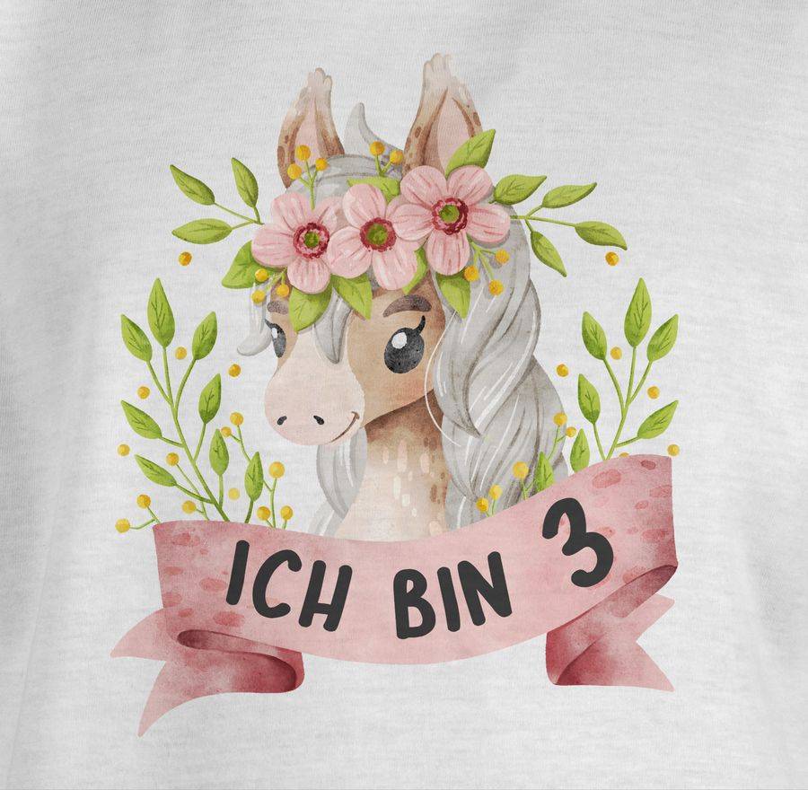 Shirtracer Ich Bin Drei Mit Süßem Pferd Mit Blumen: Tshirt Turnbeutel Shirtracer