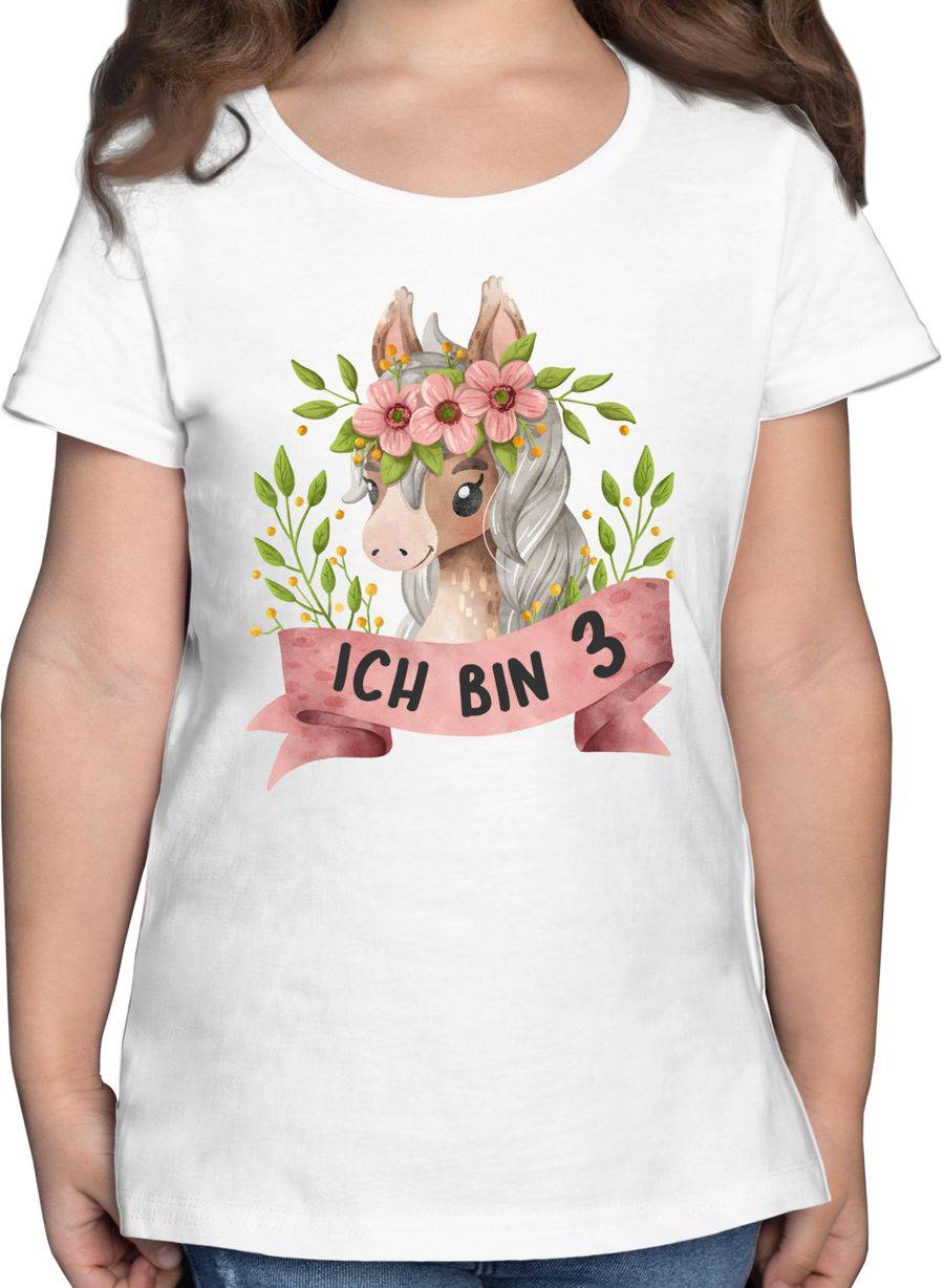 Shirtracer Ich bin drei mit süßem Pferd mit Blumen: Tshirt Turnbeutel Shirtracer