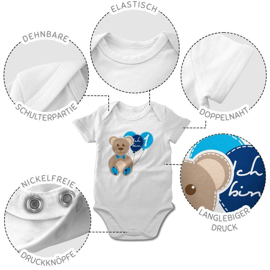 Shirtracer Ich Bin Eins Junge Bär Luftballons Erster: Tshirt Turnbeutel Shirtracer