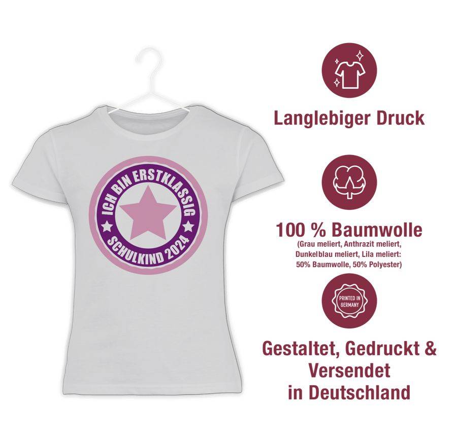 Shirtracer Ich Bin Erstklassig - Schulkind 2024 In Rosa Shirts & Mehr Shirtracer