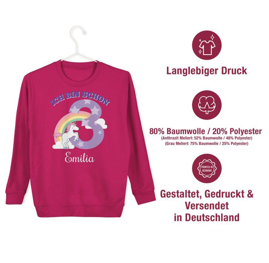Shirtracer Ich Bin Schon 3 - Einhorn Unicorn Fabelwesen - Dritter Geburtstag: T-Shirt Rucks Shirtracer