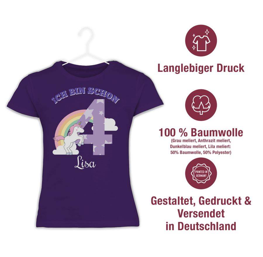 Shirtracer Ich Bin Schon 4 - Einhorn Unicorn Fabelwesen - Vierter Geburtstag Shirts & Meh Shirtracer