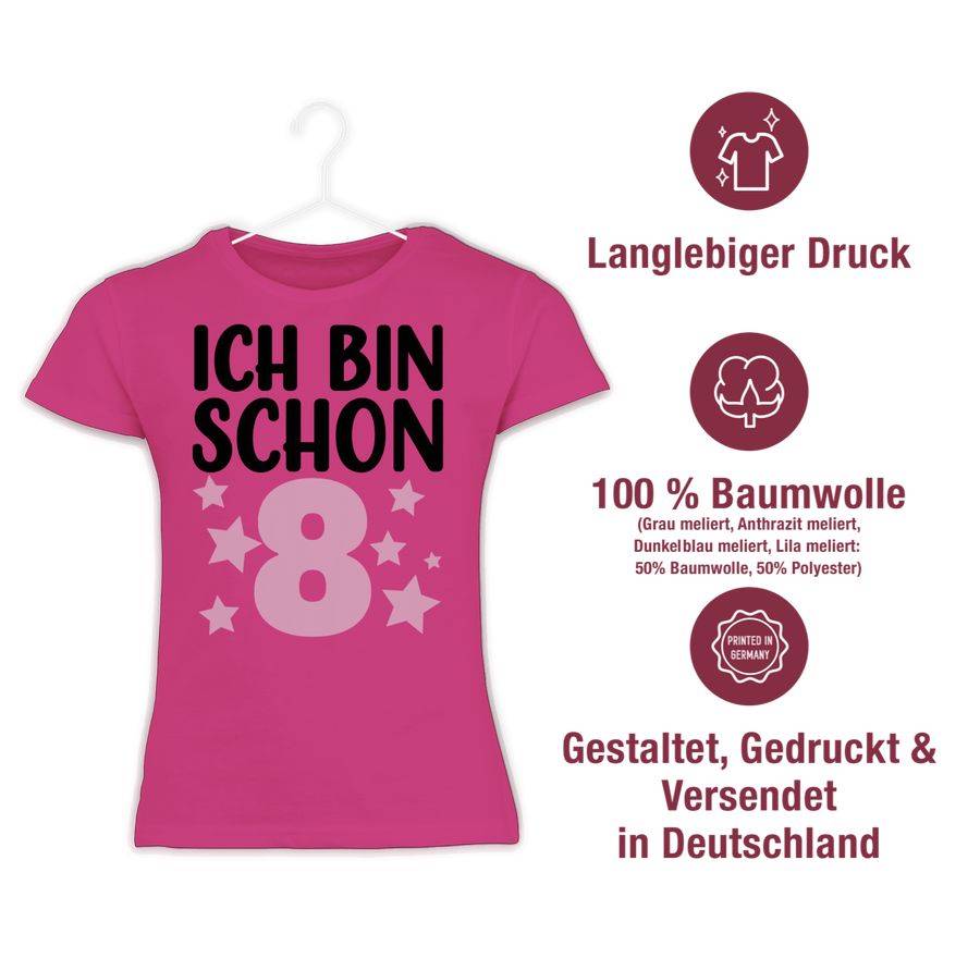Shirtracer Ich Bin Schon Acht Mit Sternen Schwarz/rosa: Tshirt Gym Bag Shirtracer