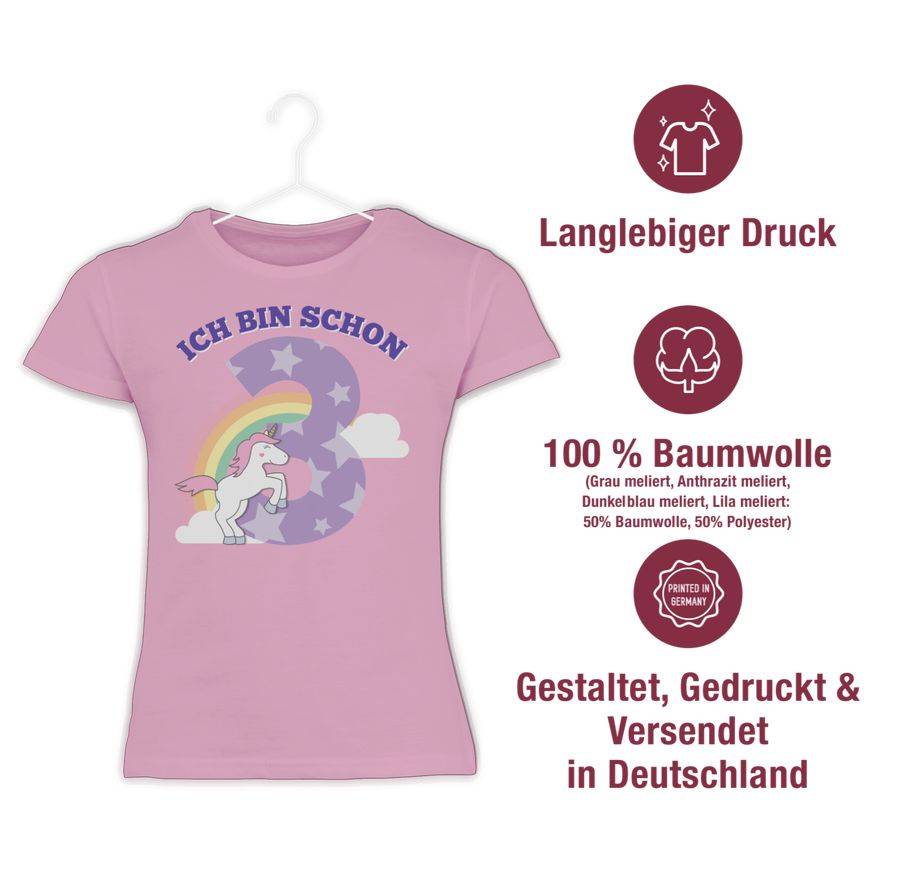 Shirtracer Ich Bin Schon Drei Einhorn: T-Shirt Turnbeutel Shirtracer