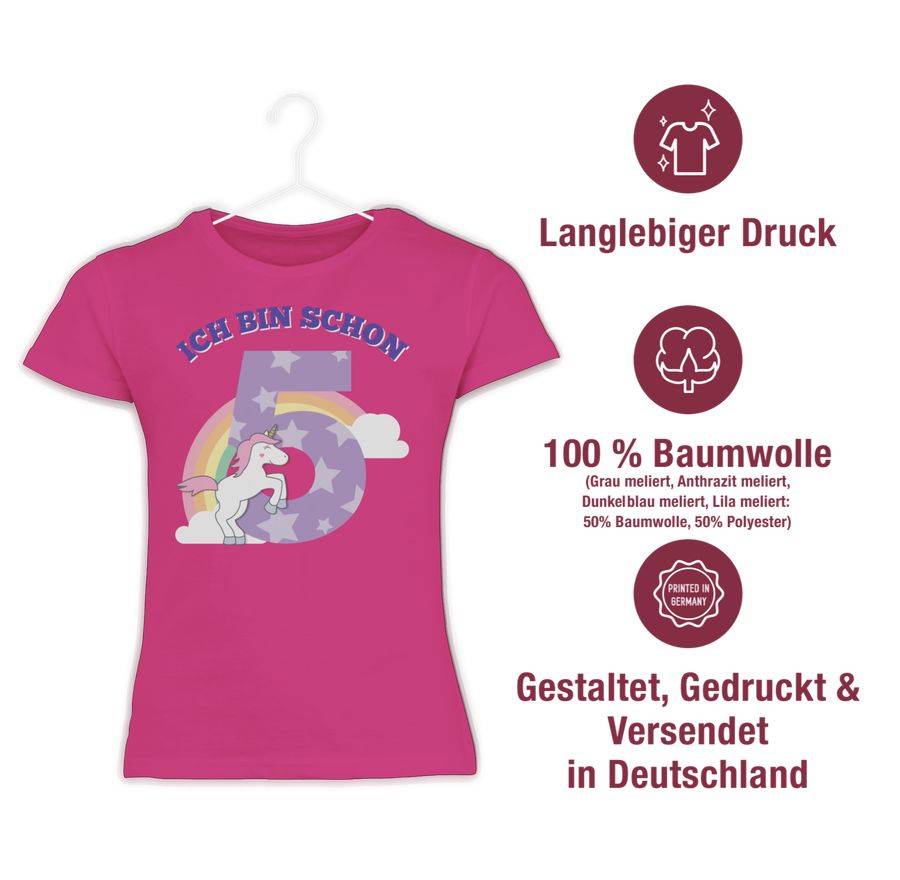 Shirtracer Ich Bin Schon Fünf Einhorn: Tshirt Turnbeutel Shirtracer