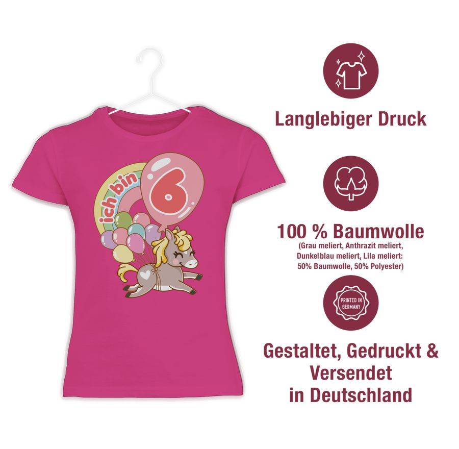 Shirtracer Ich Bin Sechs - Pferd Mit Luftballons Shirts & Mehr Shirtracer