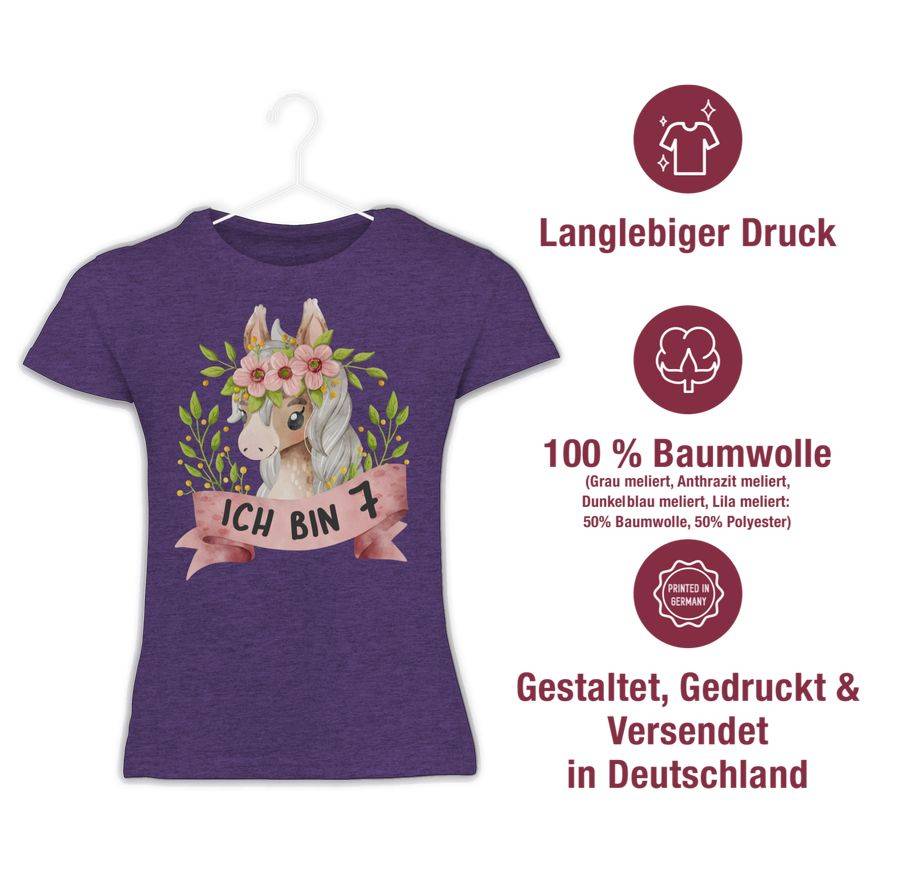 Shirtracer Ich Bin Sieben Mit Süßem Pferd Mit Blumen Shirts & Mehr Shirtracer