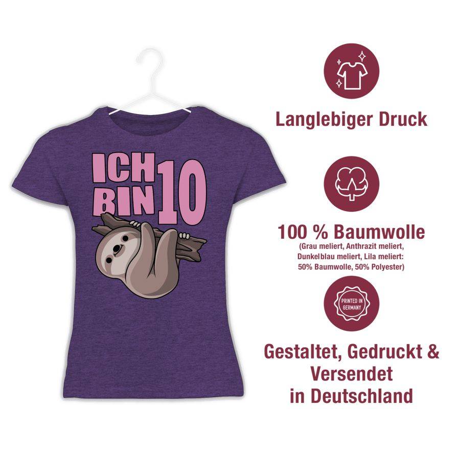 Shirtracer Ich Bin Zehn Mit Faultier In Rosa Shirts & Mehr Shirtracer