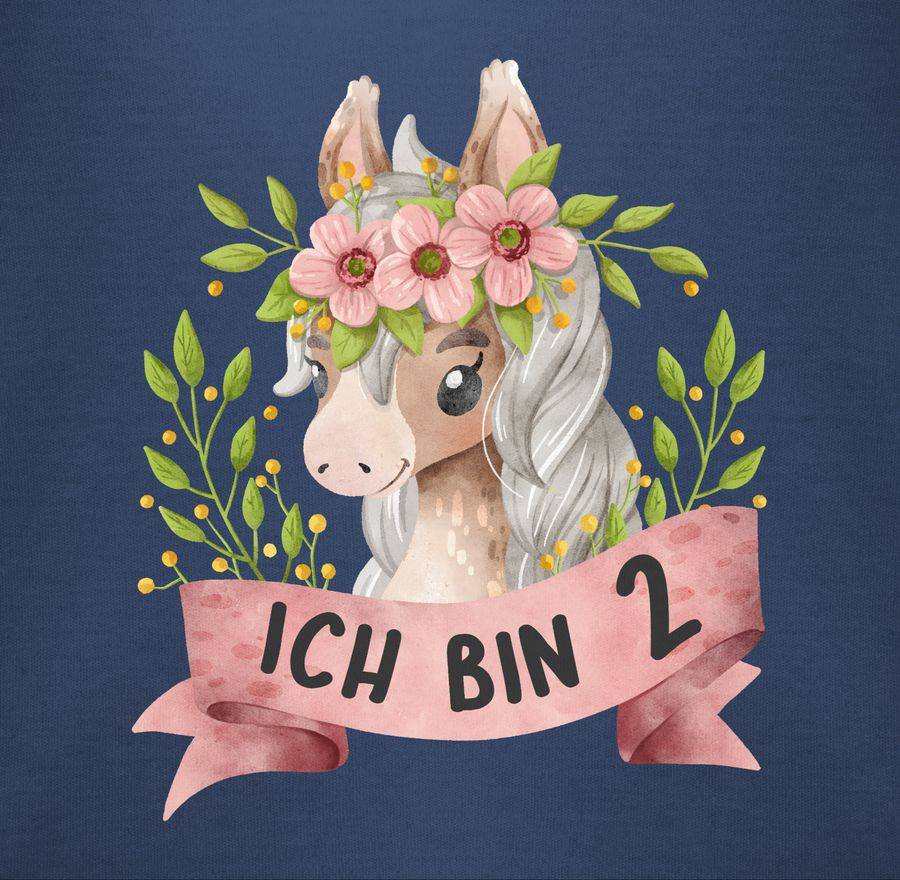 Shirtracer Ich Bin Zwei Mit Süßem Pferd Mit Blumen Shirts & Mehr Shirtracer
