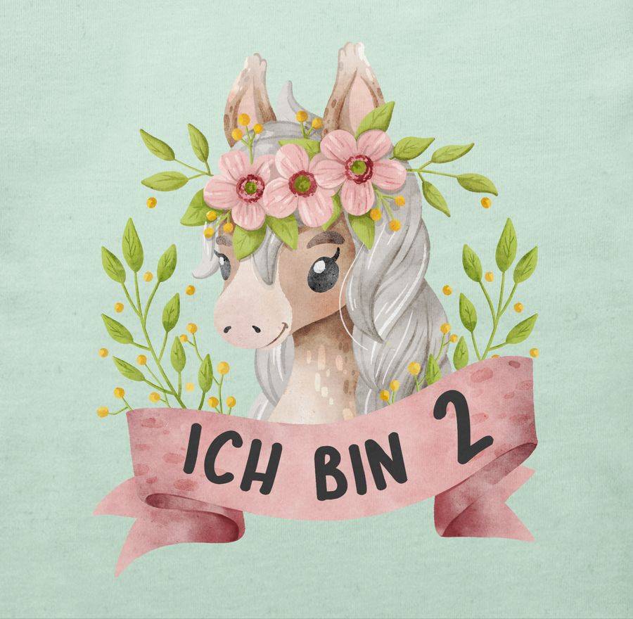 Shirtracer Ich Bin Zwei Mit Süßem Pferd Mit Blumen Shirts & Mehr Shirtracer