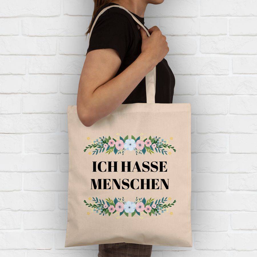 Shirtracer Ich Hasse Menschen Floral: T-Shirt Turnbeutel Shirtracer
