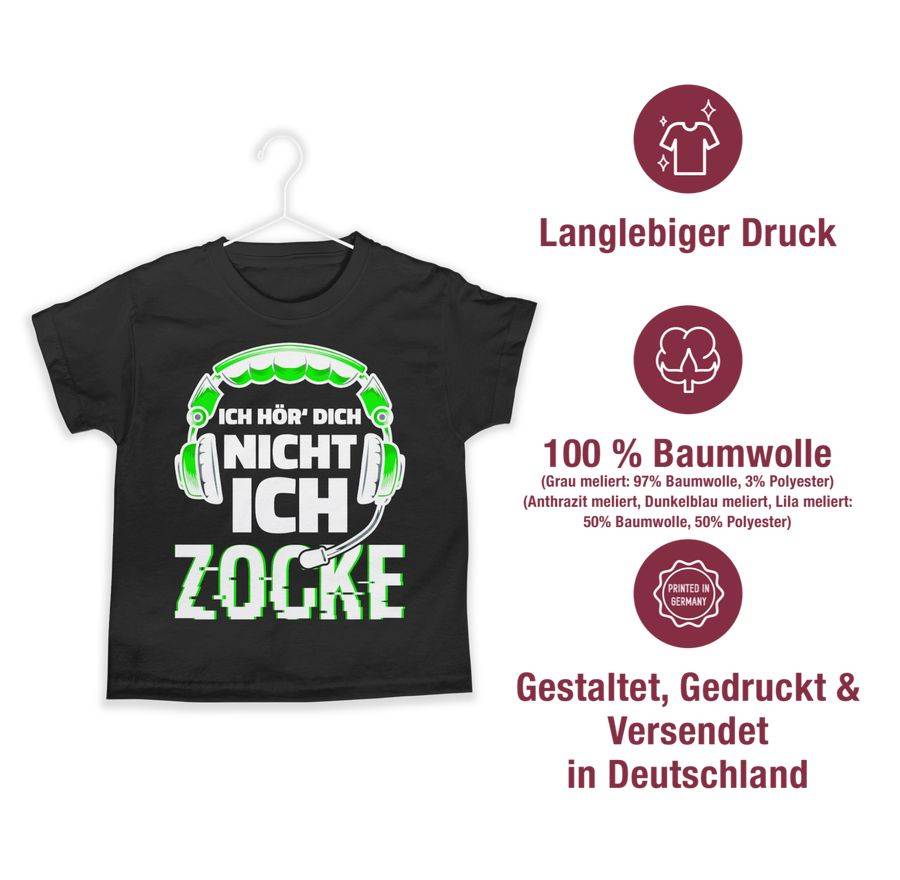 Shirtracer Ich Hör Dich Nicht Ich Zocke Headset Glitch Weiß Grün: Tshirt Rucksack Shirtracer
