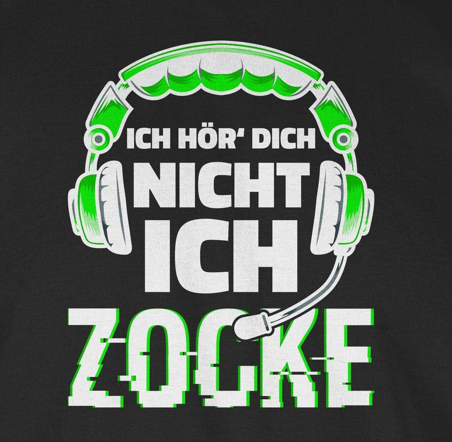 Shirtracer Ich Hör Dich Nicht Ich Zocke Headset Glitch Weiß Grün: Tshirt Rucksack Shirtracer