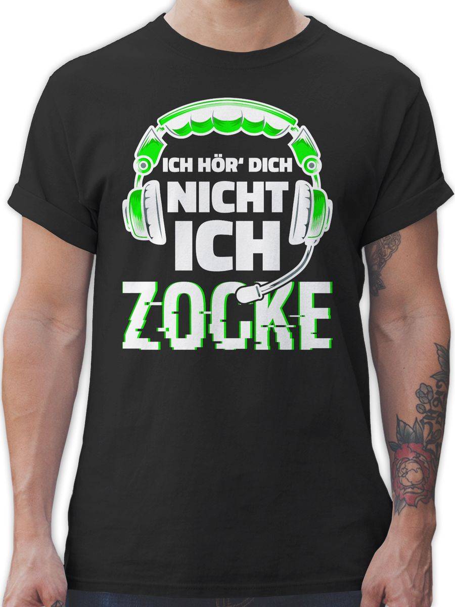 Shirtracer Ich hör dich nicht ich zocke Headset Glitch Weiß Grün: Tshirt Rucksack Shirtracer