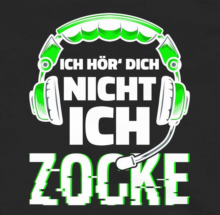 Shirtracer Ich Hör Dich Nicht Ich Zocke Headset Glitch Weiß Grün: Tshirt Rucksack Shirtracer