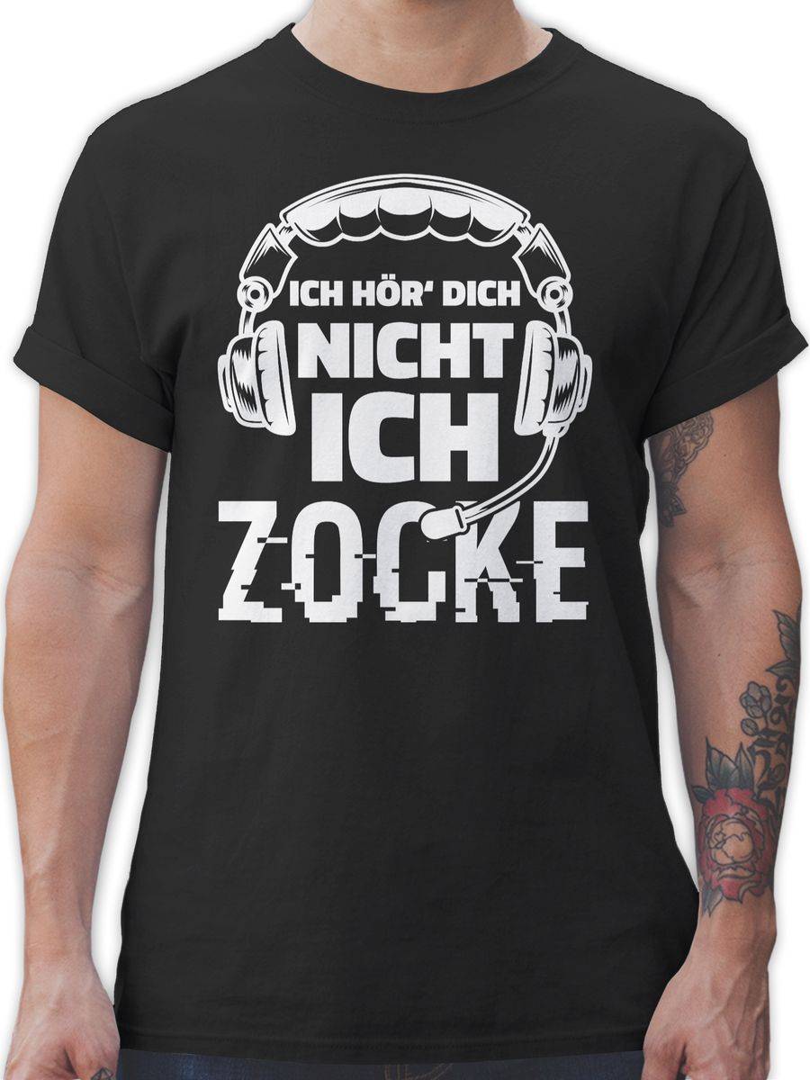 Shirtracer Ich hör dich nicht ich zocke Headset Glitch Weiß: Tshirt Gym Bag Shirtracer
