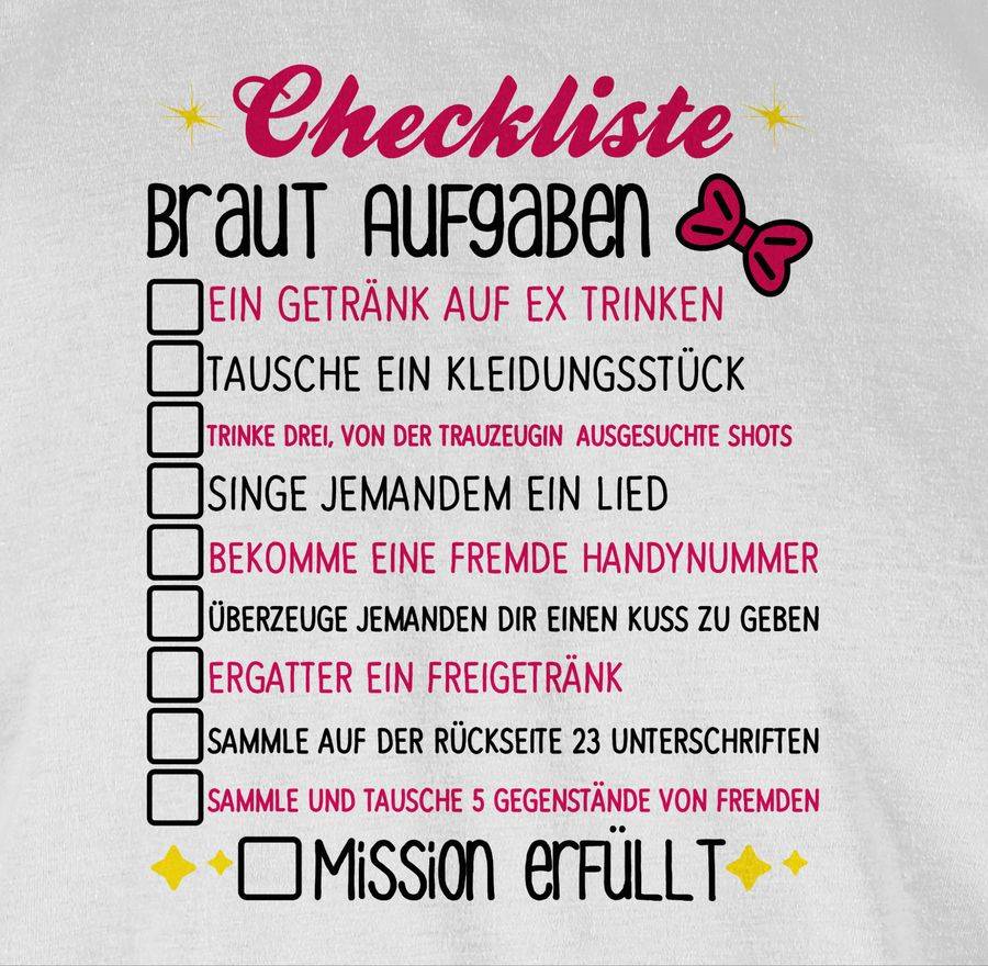 Shirtracer JGA Braut Aufgaben Checkliste Schwarz/fuchsia Shirts & Mehr Shirtracer